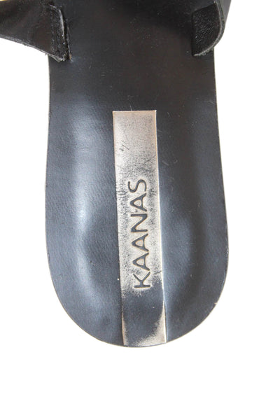 Kaanas Womens Leather Tie Straps Slide On Sandals Black Size 7 Medium