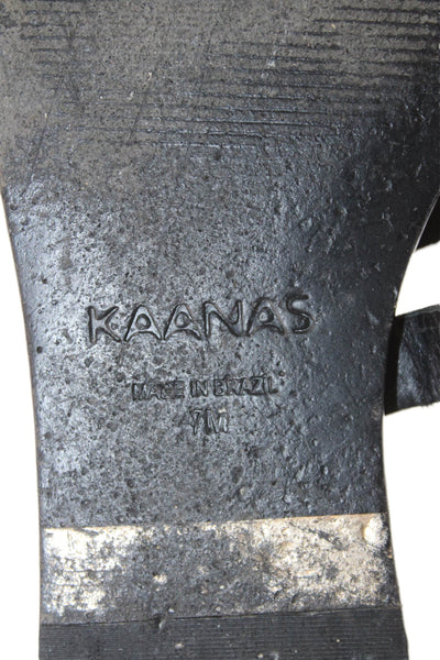 Kaanas Womens Leather Tie Straps Slide On Sandals Black Size 7 Medium