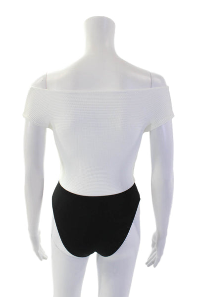 Les Tout Petits Womens Textured Sleeveless Belted One Piece Bikini White Size 8