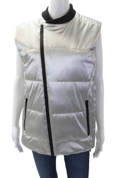 Calvin Klein Womens Front Zip Crew Neck Metallic Slim Vest Jacket Silver Medium