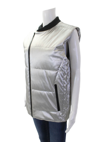 Calvin Klein Womens Front Zip Crew Neck Metallic Slim Vest Jacket Silver Medium