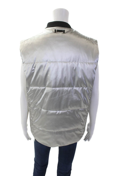 Calvin Klein Womens Front Zip Crew Neck Metallic Slim Vest Jacket Silver Medium