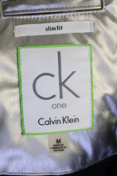 Calvin Klein Womens Front Zip Crew Neck Metallic Slim Vest Jacket Silver Medium