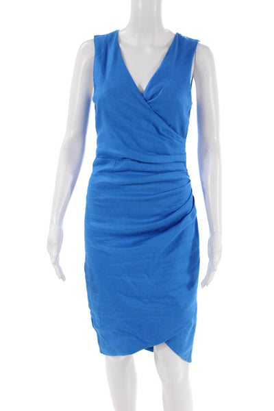 Artelier Nicole Miller Womens Sleeveless V-neck Ruched Zip Dress Blue Size 08