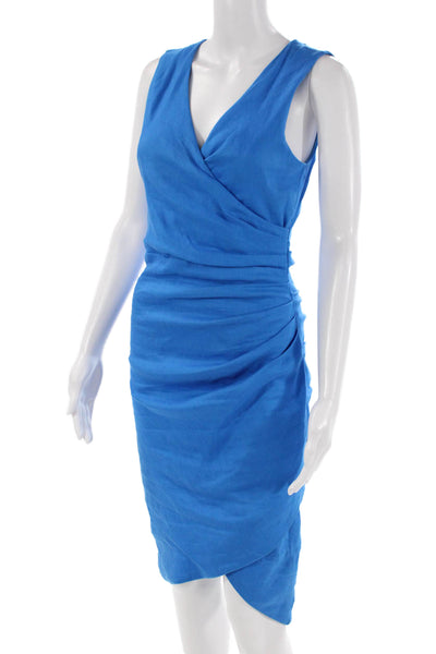 Artelier Nicole Miller Womens Sleeveless V-neck Ruched Zip Dress Blue Size 08