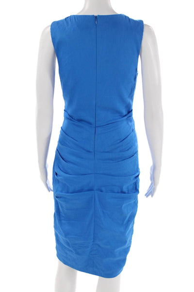 Artelier Nicole Miller Womens Sleeveless V-neck Ruched Zip Dress Blue Size 08