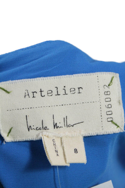 Artelier Nicole Miller Womens Sleeveless V-neck Ruched Zip Dress Blue Size 08