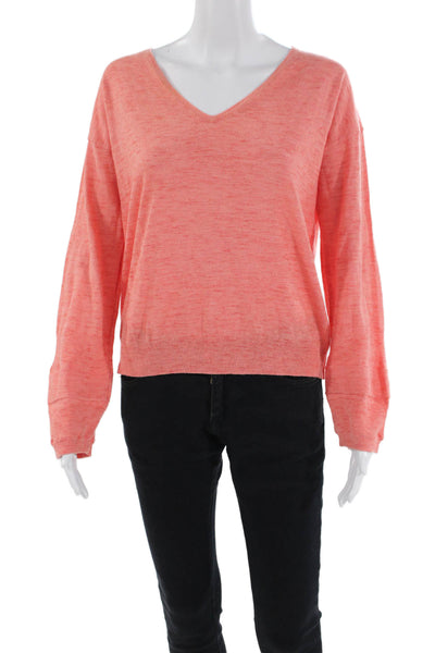 White + Warren Womens Textured Long Sleeve V-neck Knit Top Red Size S