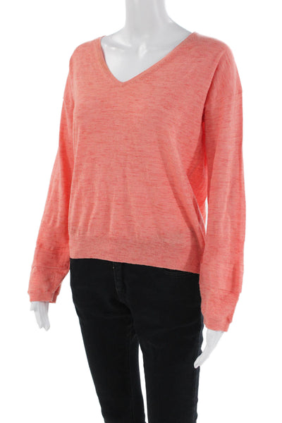 White + Warren Womens Textured Long Sleeve V-neck Knit Top Red Size S
