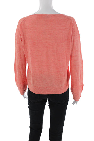 White + Warren Womens Textured Long Sleeve V-neck Knit Top Red Size S