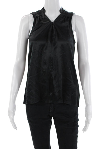 Go Silk Womens Silk Textured Sleeveless Button Up Tank Top Black Size XS