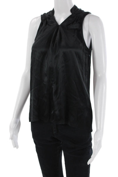 Go Silk Womens Silk Textured Sleeveless Button Up Tank Top Black Size XS