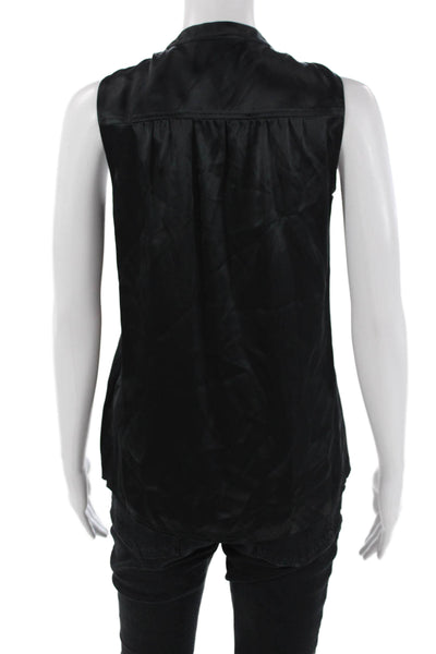 Go Silk Womens Silk Textured Sleeveless Button Up Tank Top Black Size XS