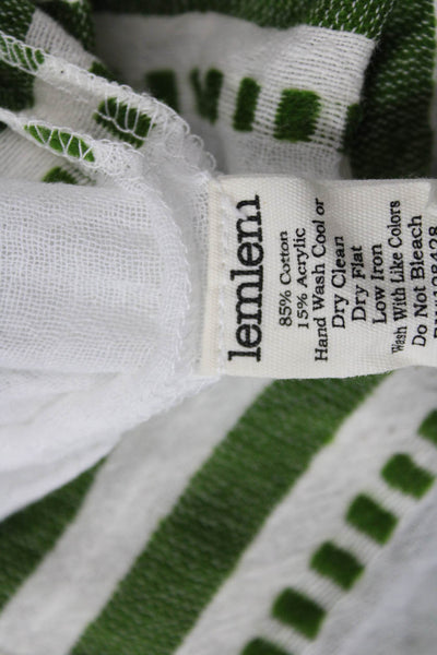 Lem Lem Womens Long Sleeve V Neck Striped Hooded Shirt White Green Size Medium