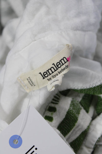 Lem Lem Womens Long Sleeve V Neck Striped Hooded Shirt White Green Size Medium