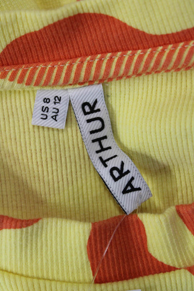 Arthur Womens Short Sleeve Crew Neck Ribbed Printed Shirt Yellow Orange Size 8
