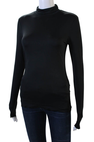Dries Van Noten Womens Long Sleeve Mock Neck Knit Shirt Black Size Small