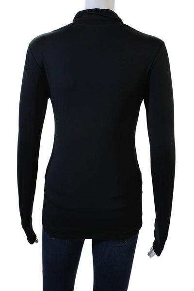 Dries Van Noten Womens Long Sleeve Mock Neck Knit Shirt Black Size Small