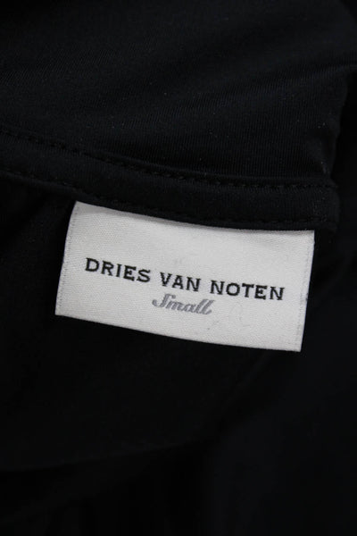Dries Van Noten Womens Long Sleeve Mock Neck Knit Shirt Black Size Small