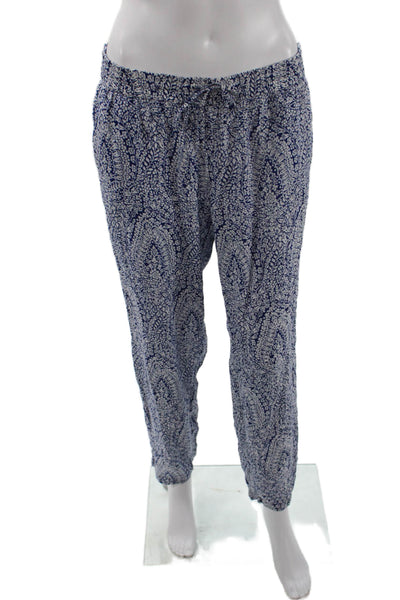 J Crew Womens Floral Print Flowy Straight Leg Elastic Waist Pants Blue Size S