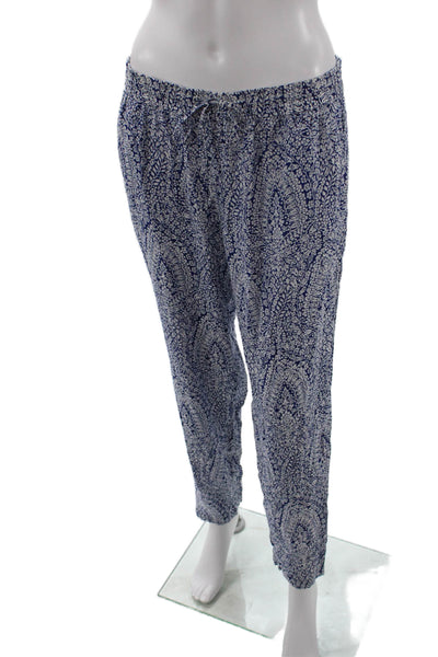 J Crew Womens Floral Print Flowy Straight Leg Elastic Waist Pants Blue Size S
