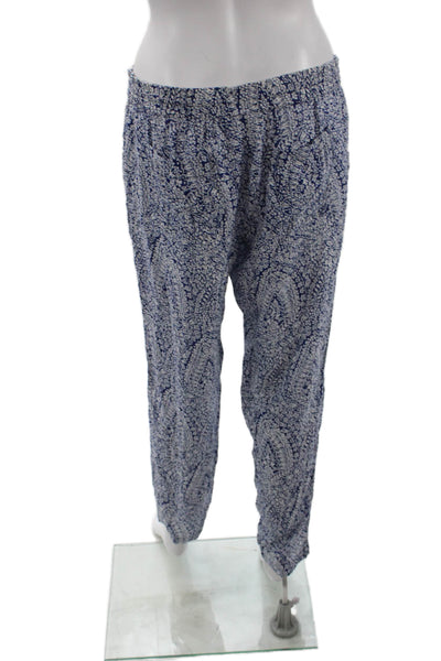 J Crew Womens Floral Print Flowy Straight Leg Elastic Waist Pants Blue Size S