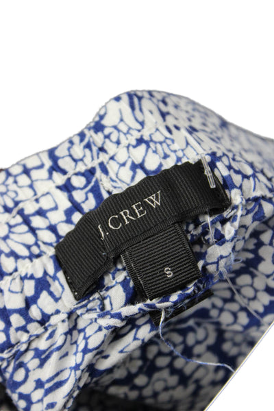 J Crew Womens Floral Print Flowy Straight Leg Elastic Waist Pants Blue Size S