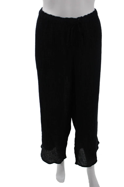 Velvet by Graham & Spencer Womens Cotton Wide Leg Drawstring Pants Black Size L