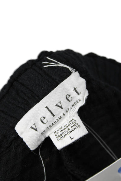 Velvet by Graham & Spencer Womens Cotton Wide Leg Drawstring Pants Black Size L