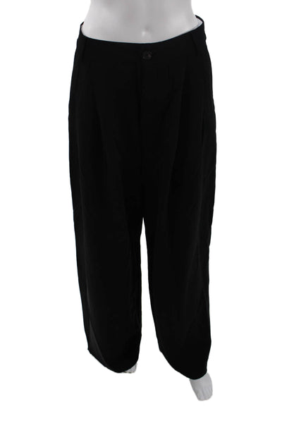 Zara Womens Tailored High Waisted Wide Leg Zip Fly Trouser Pants Black Size S