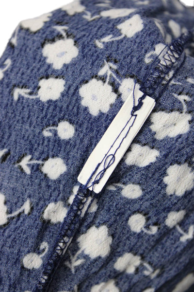 MINKPINK Womens Floral Print Short Sleeve Tie Waist Wrap Dress Blue Size M