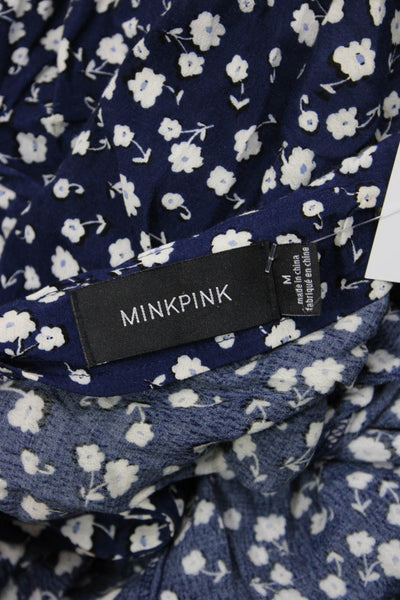 MINKPINK Womens Floral Print Short Sleeve Tie Waist Wrap Dress Blue Size M