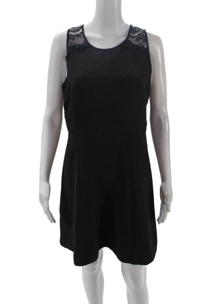 kensie Womens Lace Textured Spotted Print Sleeveless A-Line Dress Black Size M