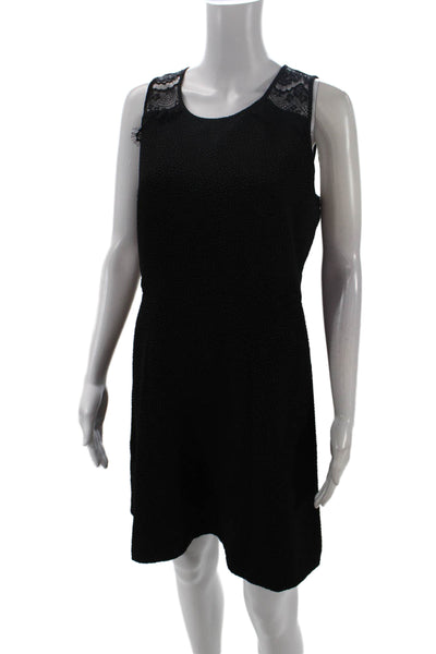 kensie Womens Lace Textured Spotted Print Sleeveless A-Line Dress Black Size M