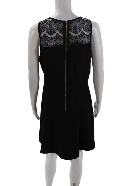 kensie Womens Lace Textured Spotted Print Sleeveless A-Line Dress Black Size M