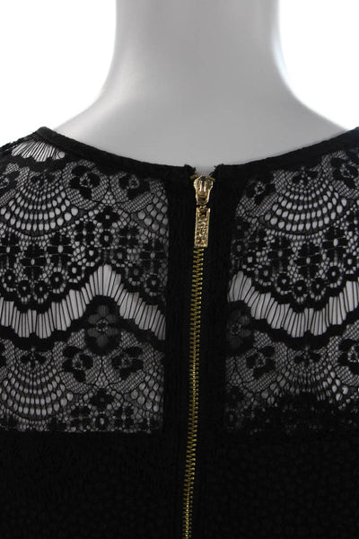 kensie Womens Lace Textured Spotted Print Sleeveless A-Line Dress Black Size M