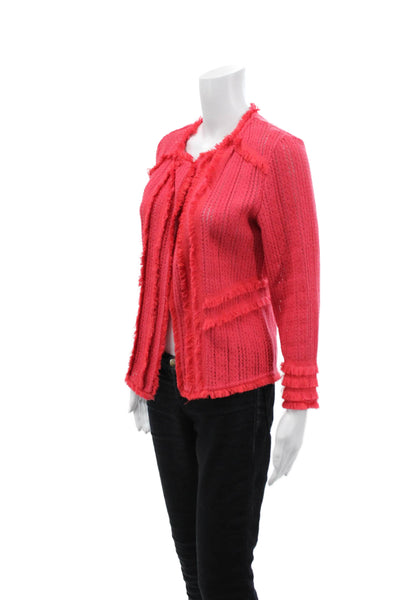Nic + Zoe Womens Cotton Open Knit Frayed Hem Open Front Jacket Red Size S
