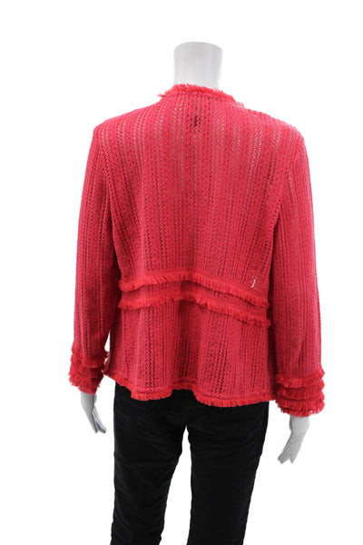 Nic + Zoe Womens Cotton Open Knit Frayed Hem Open Front Jacket Red Size S
