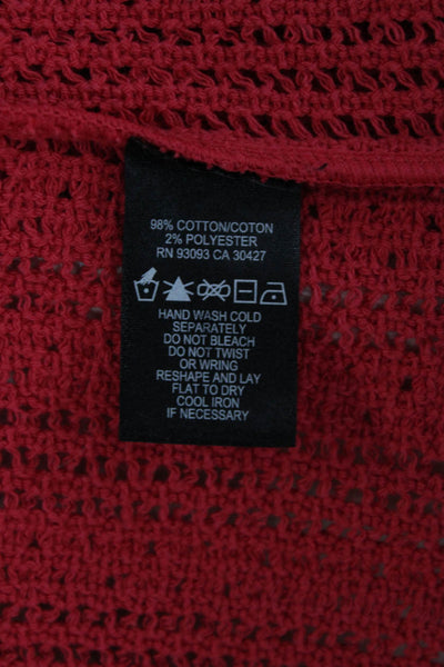 Nic + Zoe Womens Cotton Open Knit Frayed Hem Open Front Jacket Red Size S