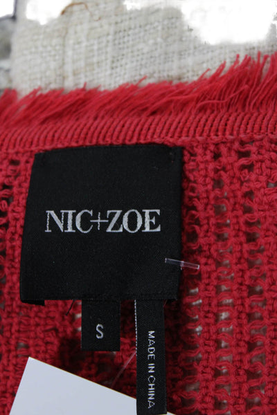 Nic + Zoe Womens Cotton Open Knit Frayed Hem Open Front Jacket Red Size S