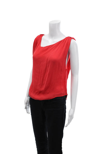 Rag & Bone Womens Silk Sleeveless Round Neck Gathered Shoulder Blouse Red Size 4