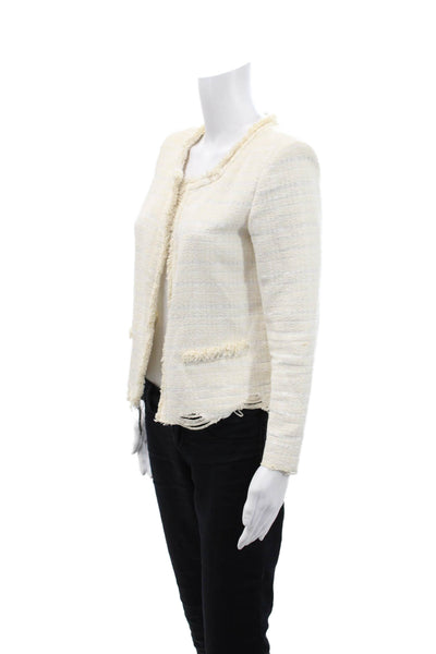 Iro Paris Womens Cotton Woven Distressed Hem Open Front Blazer Beige Size 38