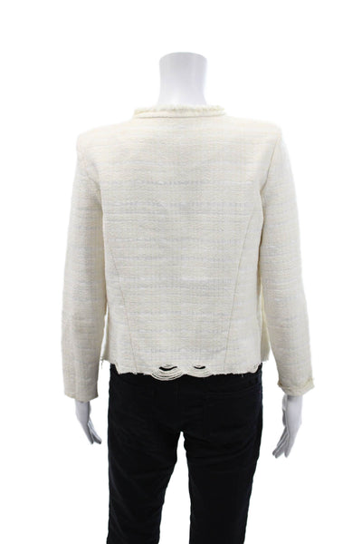 Iro Paris Womens Cotton Woven Distressed Hem Open Front Blazer Beige Size 38