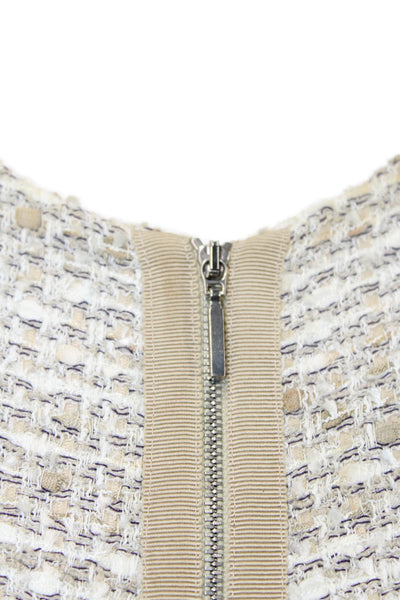 Piazza Sempione Womens Woven Tweed Print Round Neck Zip Up Jacket Beige Size 40