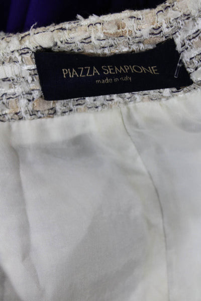 Piazza Sempione Womens Woven Tweed Print Round Neck Zip Up Jacket Beige Size 40