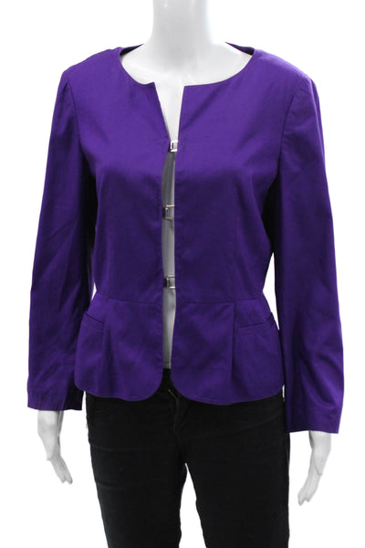 Piazza Sempione Womens Silk Tailored Round Neck Toggle Up Jacket Purple Size 44