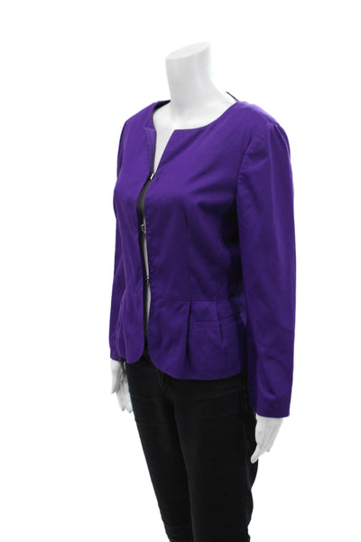 Piazza Sempione Womens Silk Tailored Round Neck Toggle Up Jacket Purple Size 44