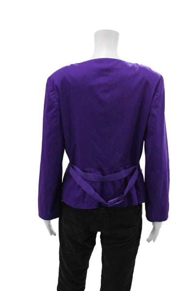 Piazza Sempione Womens Silk Tailored Round Neck Toggle Up Jacket Purple Size 44