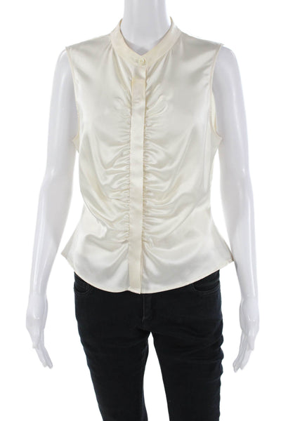 Theory Womens Textured Sleeveless Button Up Tank Blouse Cream Size L
