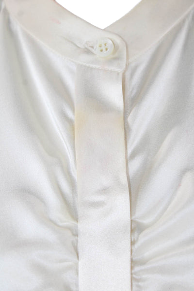 Theory Womens Textured Sleeveless Button Up Tank Blouse Cream Size L